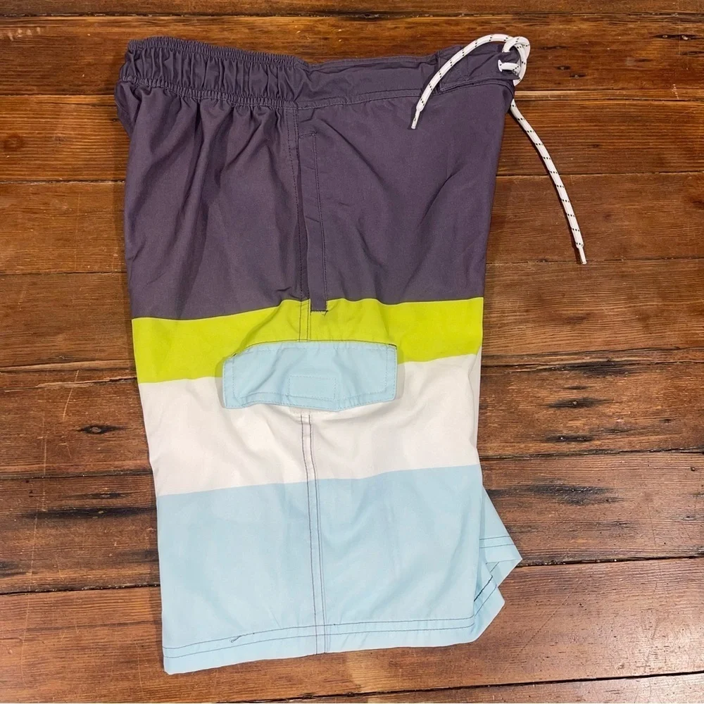 Dip Blue and Green Board Shorts with Color Block Design